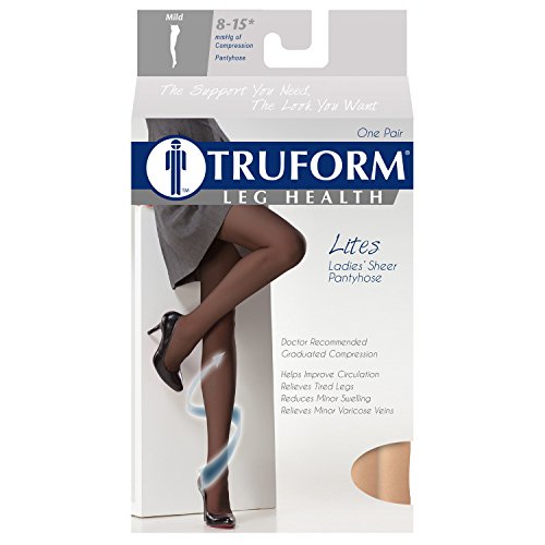 Truform Women's 8-15 mmHg Mild Sheer Compression Pantyhose, Beige, Medium