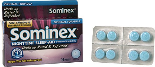 Sominex - Original Formula, Nighttime sleep-aid, 25 mg Diphenhydramine HCl, 16 tablets, Safe, Effective & Non-Habit Forming. Packaging may vary