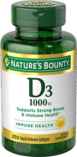 Nature's Bounty Vitamin D3 Pills and Supplement, Supports Bone Health and Immune System, 1000iu, 250 Softgels