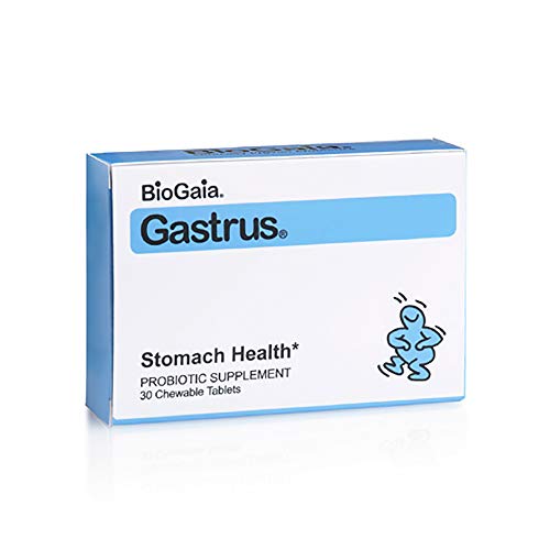 BioGaia Gastrus Chewable Tablets, Adult Probiotic Supplement for Stomach Discomfort, Constipation, Gas, Bloating, Regularity, Non-GMO, 30 Tablets, 1 Pack