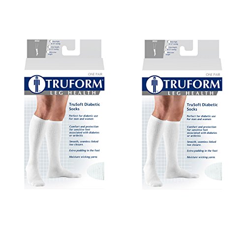 Truform 1913, Diabetic Compression Socks, 8-15 mmHg, Knee High, Cushion Foot, White, Small