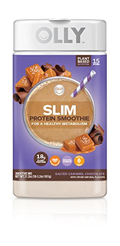 OLLY Slim Protein Powder, 18g Plant-Based Protein, Salted Caramel Chocolate, 21.2oz (15 Servings)