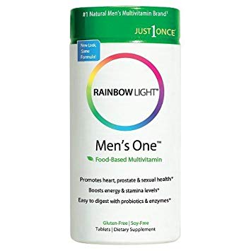 Rainbow Light - Men's One Multivitamin - Probiotic, Enzyme, and Vitamin Blend; Supports Energy, Stress Management, Heart, Prostate, Muscle, and Sexual Health in Men; Gluten Free - 90 Tablets