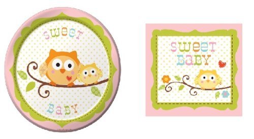 Happi Tree Sweet Baby Girl - Baby Shower Party Pack - 8 Plates & 16 Napkins