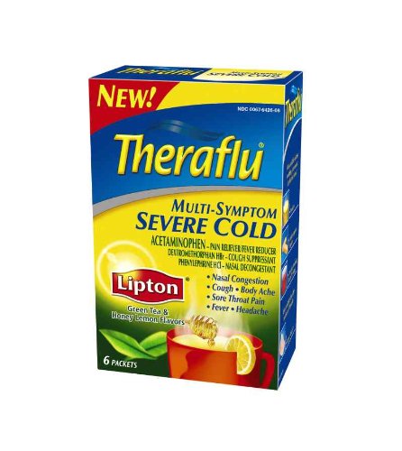 Theraflu Multi Symptom Severe Cold With Lipton Green Tea And Honey Flavor, 6 Count