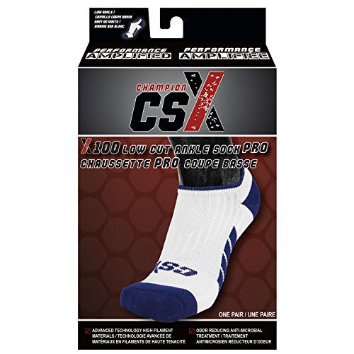 CSX Champion Low Cut Ankle Compression Socks, Navy on White, Small