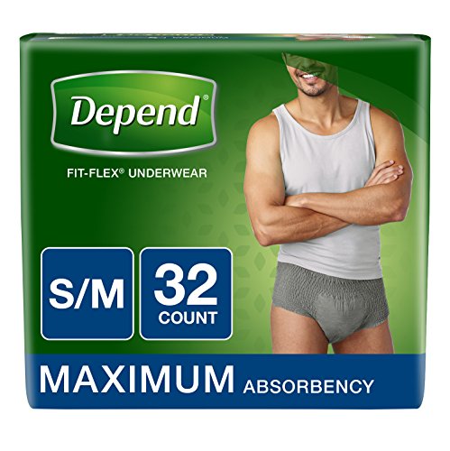 Depend FIT-FLEX Incontinence Underwear for Men, Maximum Absorbency, S/M, Gray (Packaging may vary)