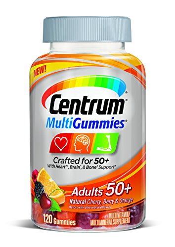 Centrum MultiGummies Adults (120 Count, Natural Cherry, Berry, Orange Flavor) Multivitamin/Multimineral Supplement Gummies, Vitamins B12, D, E, Age 50+