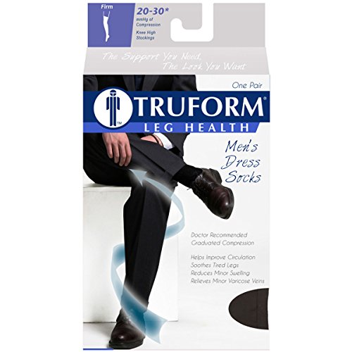 Truform Men's Knee High 20-30 mmHg Compression Dress Socks, Black, Medium