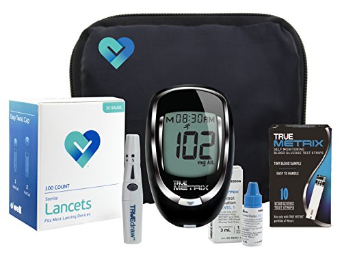 OWell TrueMetrix Blood Glucose Testing Kit. Includes: Meter, 10 Test Strips, 10 Lancets, Adjustable Lancing Device, Control Solution, Owners Log Book & Manual