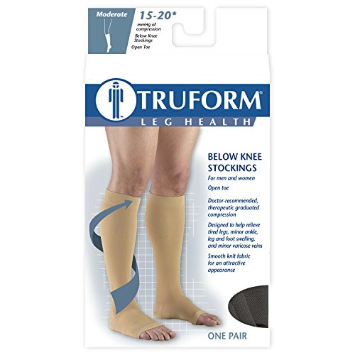 Truform 15-20 mmHg Knee High, Open Toe Compression Stockings Black, Large