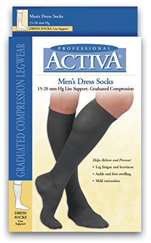 Activa Men's 15-20 mmHg Dress Socks, Black, Large