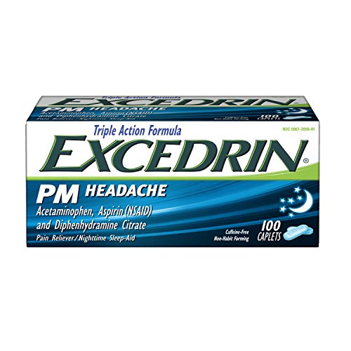 Excedrin PM Caffeine-Free Caplets for Headache Pain Relief and Nighttime Sleep-Aid, 100 count