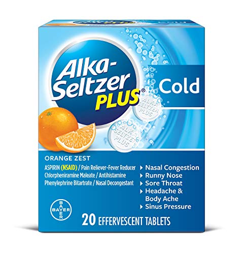 Alka-Seltzer Plus Cold Medicine, Orange Zest Effervescent Tablets With Pain Reliever/Fever Reducer, Orange Zest, 20 Count