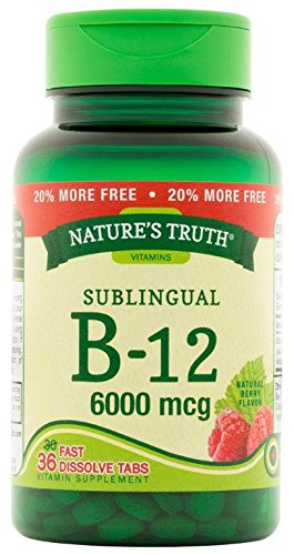 Nature's Truth Vitamin B-12 6000 Mcg, Fast Dissolve Tabs, Natural Berry Flavor, 36 Count