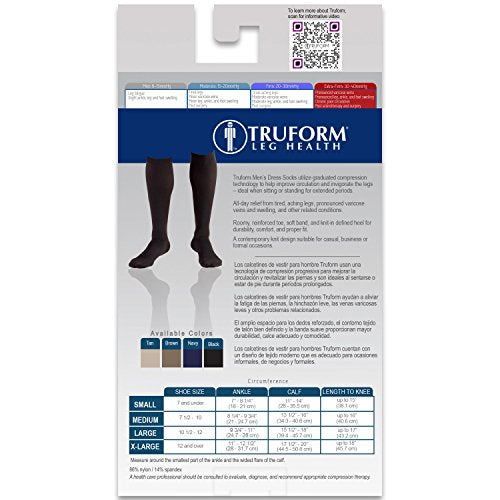 Truform Men's Knee High 30-40 mmHg Compression Dress Socks, Black, Medium