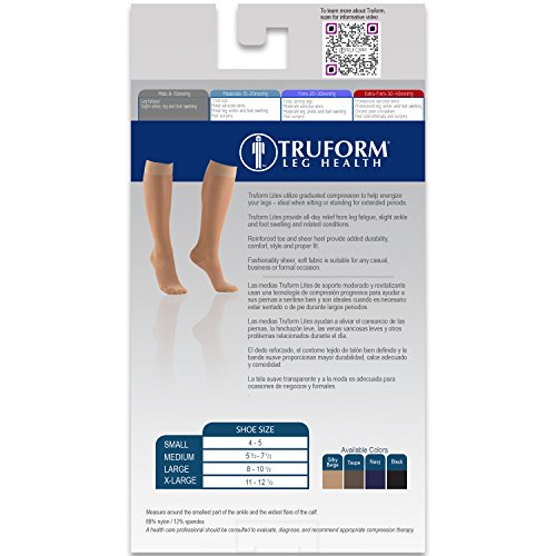 Truform Women's 8-15 mmHg Sheer Knee High Compression Stockings, Beige, Large