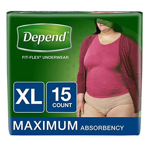 Depend FIT-FLEX Incontinence Underwear for Women, Maximum Absorbency, XL, Tan, 15 Count (Packaging may vary)