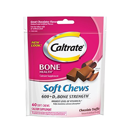 Caltrate 600+D3 Soft Chews (Chocolate Truffle, 60 Count) Calcium and Vitamin D3 Chewable Supplement, 600mg