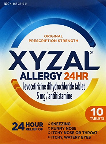 Xyzal Allergy 24 Hour, Allergy Tablet, 10 Count, All Day and Night Relief from Allergy Symptoms Including Sneezing, Runny Nose, Itchy Nose or Throat, Itchy, Watery Eyes