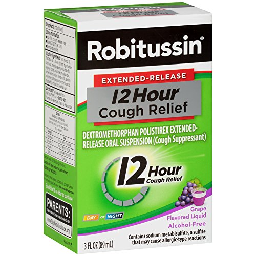 Robitussin Extended-Release 12 Hour Cough Relief (3 fl. oz. Bottle, Grape Flavor), Alcohol-free Cough Suppressant