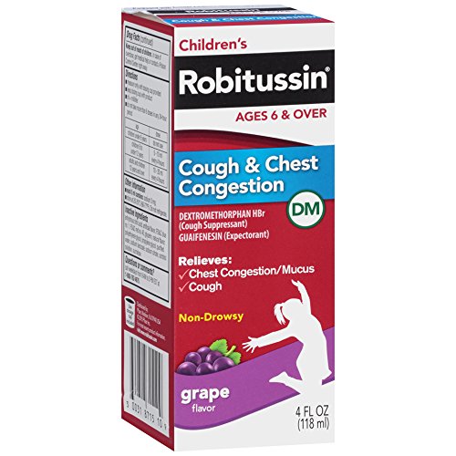 Children’s Robitussin Cough & Chest Congestion DM (4 fl. oz, Grape Flavor), Non-Drowsy Cough Suppressant & Expectorant, Ages 4+