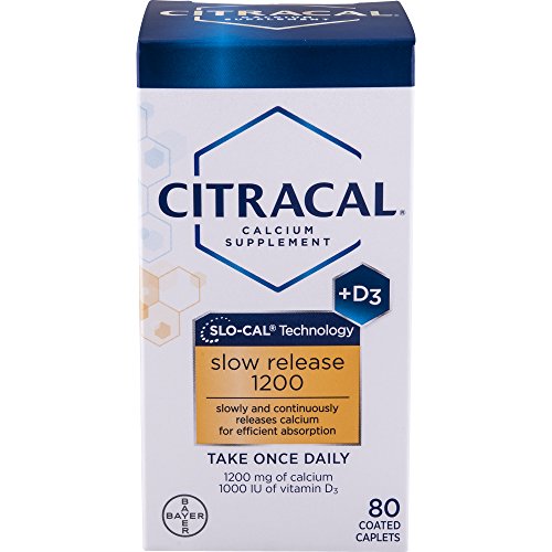 Citracal Slow Release 1200, 1200 mg Calcium Citrate and Calcium Carbonate Blend with 1000 IU Vitamin D3, Bone Health Supplement for Adults, Once Daily Caplets, 80 Count