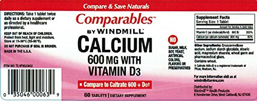 Windmill Calcium As Carbonate With Vitamin D 600 Mg, Tablets 60 Ea