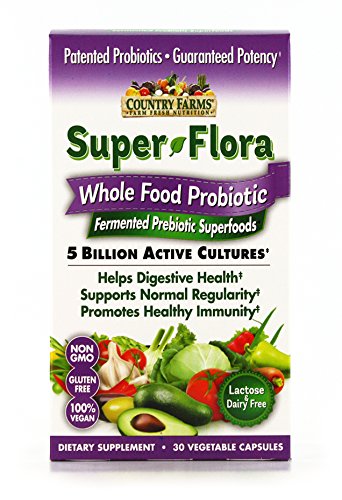 Country Farms Super Flora Wholefood Probiotic, with Prebiotic, Lactose and Dairy Free, 30 Servings