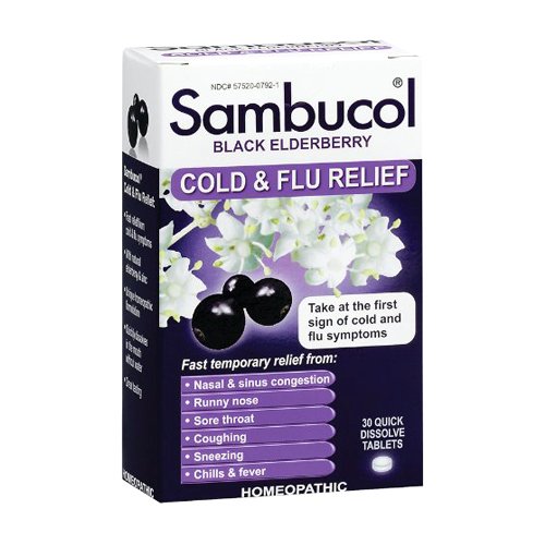 Sambucol Black Elderberry Cold & Flu Relief Tablets 30 Count, Homeopathic Remedy for Temporary Relief of Cold and Flu-like Symptoms