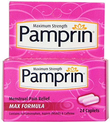 Pamprin Maximum Strength Max Formula, 24 Count Period Relief Caplets, With Aspirin, Acetaminophen & Caffeine, Relief from Cramps, Headaches, Muscle Aches, Backache, Fatigue, Bloating