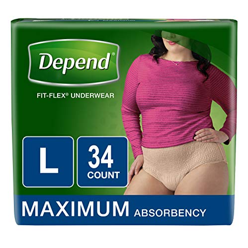 Depend FIT-FLEX Incontinence Underwear for Women, Maximum Absorbency, L, Tan, 34 Count,