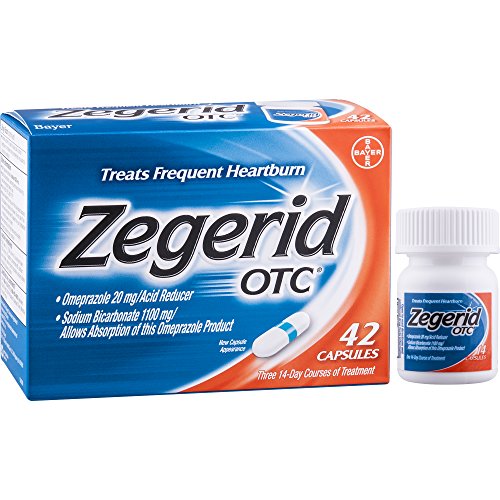 Zegerid OTC Heartburn Relief, 24 Hour Stomach Acid Reducer Proton Pump Inhibitor With Omeprazole and Sodium Bicarbonate, Capsules, 42 Count