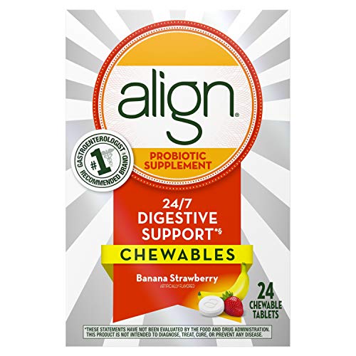 Align Chewables, Daily Probiotic Supplement for Digestive Health, Banana Strawberry Flavor, 24 count