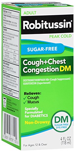 Robitussin Peak Cold Adult Cough + Chest Congestion DM (4 fl. oz. Bottle), Sugar-Free, Non-Drowsy, Cough Suppressant & Expectorant