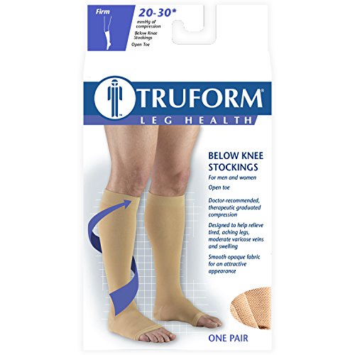 Truform Compression Stockings, 20-30 mmHg, Knee High, Open Toe, Beige, 2X-Large