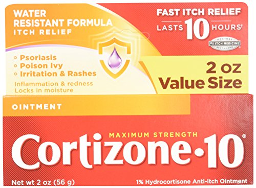 Cortizone 10 Maximum Strength Ointment, 2 Ounce, Anti-Itch Ointment for Poison Ivy, Suman or Oak, Bug Bites, Eczema, Psoriasis, or Contact Dermatitis, Helps Bring Fast Relief to Itching Skin