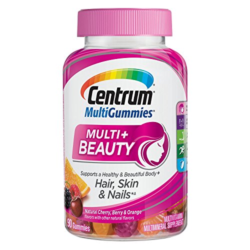 Centrum MultiGummies Multi + Beauty (90 Count, Natural Cherry, Berry, Orange Flavors) Multivitamin / Multimineral Supplement Gummy