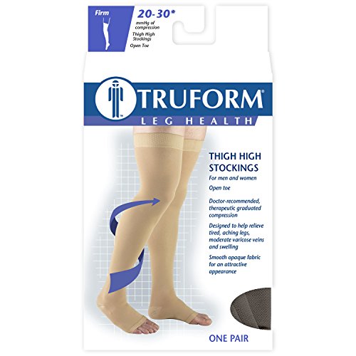 Truform 0868, Compression Stockings, Thigh High, Open Toe, 20-30 mmHg, Black, X-Large