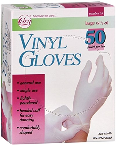 Cara Vinyl gloves fits either hands, Non-sterile, large, 8 1/2 to 9 - 50 ea