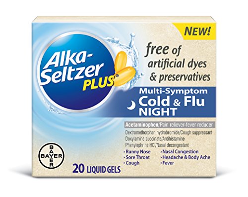 Alka-Seltzer Plus Free Of Dyes and Preservatives Night Liquid Gels, 20 Count