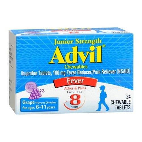 Advil Junior Strength Ibuprofen Fever Reducer/Pain Reliever Grape Flavored 100mg Chewable Tablets, 24ct - Buy Packs and SAVE