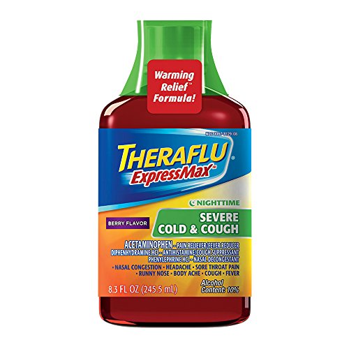 Theraflu ExpressMax Syrup for Nighttime Severe Cold and Cough, Berry Cough Syrup (8.3 ounces)