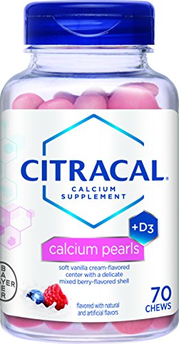 Citracal Calcium Pearls, 400 mg Calcium Carbonate With 1000 IU Vitamin D3, Bone Health Supplement for Adults, Pill Alternative Pearl Chewables, Berries and Cream Flavor, 70 Count