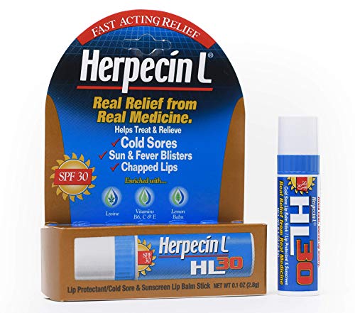 Herpecin L Lip Balm Stick 30 SPF 0.1 Ounce Tube Cold Sore Sun & Fever Blisters and Chapped Lips Relief Lip Balm with SPF30 and Lysine