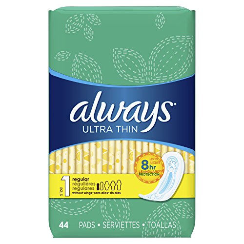 Always Ultra Thin Feminine Pads for Women, Size 1, Regular Absorbency, Unscented, 44 Count- (132 Count Total)