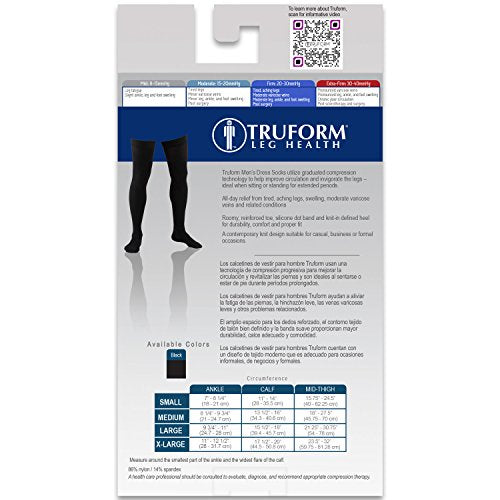 Truform Men's Thigh High 20-30 mmHg Compression Dress Socks, Black, Large