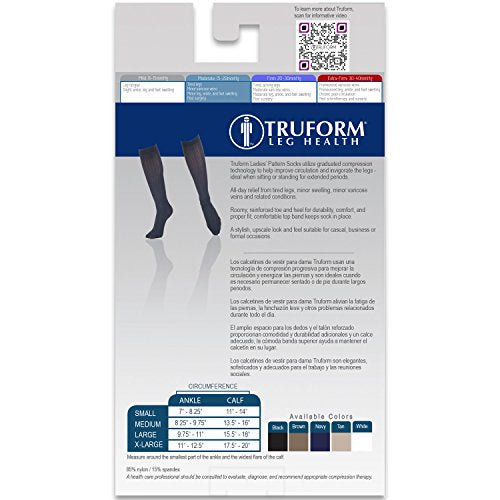 Truform Women's 15-20 mmHg Compression Dress Socks with Ribbed Pattern, Tan, Small