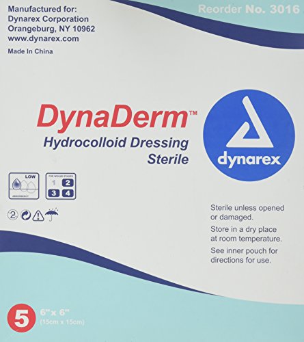 Dynarex Dynaderm Hydrocolloid Dressing, Thin,6 x 6 Inch/5 Count