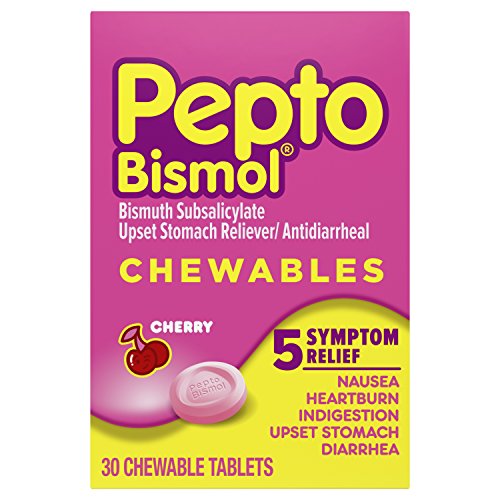 Pepto Bismol Digestive Medicine, Upset Stomach and Diarrhea Relief, Cherry, 30 Chewable Tablets